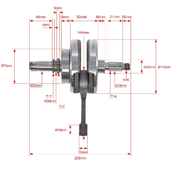 Коленвал IRBIS TTR 250 кросс, ширина 209мм