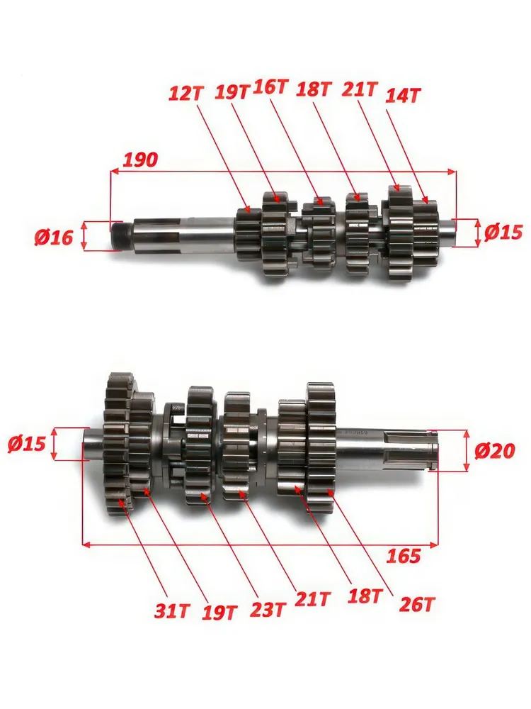 Комплект валов КПП в сборе 6 передач для Zongshen 172FMM-5, 175FMN (PR250, PR300, CB300RL)